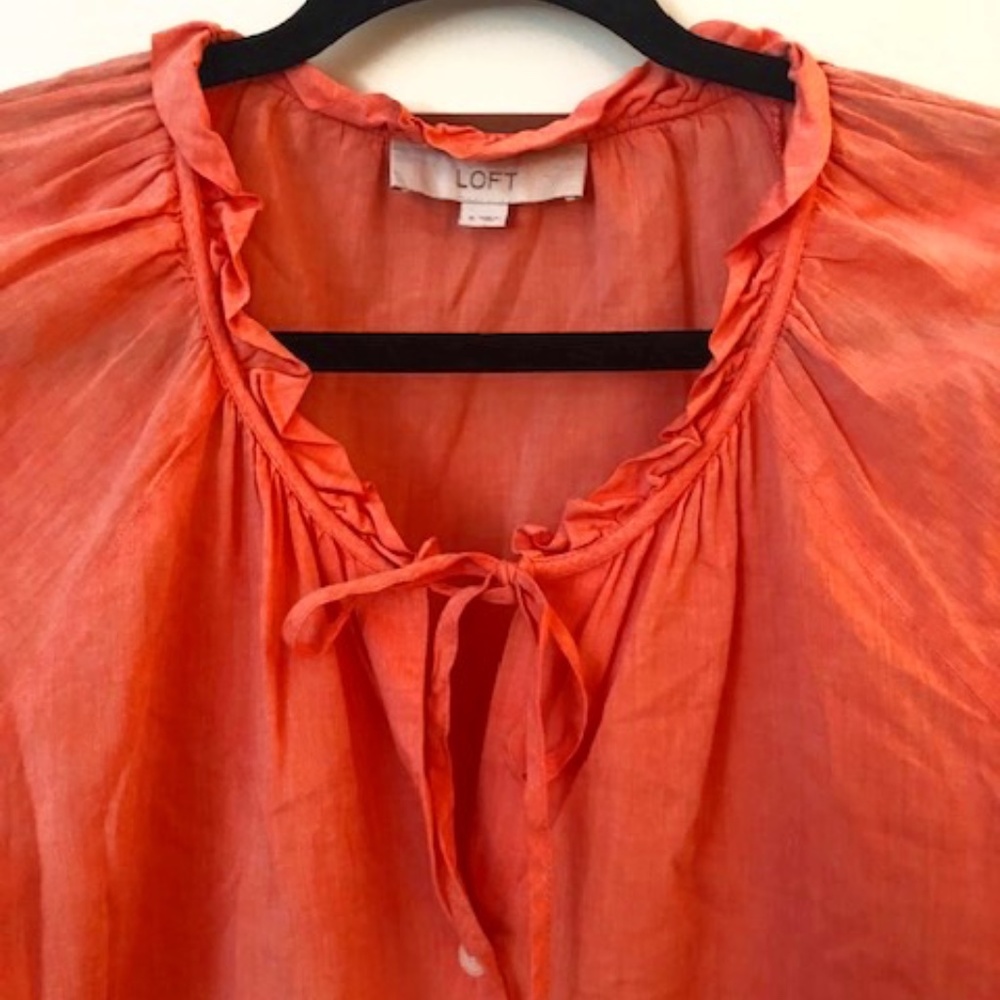 Loft Long Sleeve Cotton Blouse Size Small Salmon Color